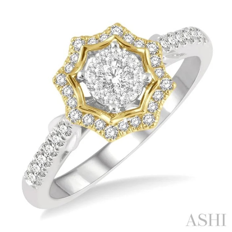 Women’s engagement ring for special occasions-1/3 ctw Star Shape Lovebright Round Cut Diamond Ring in 14K White and Yellow Gold