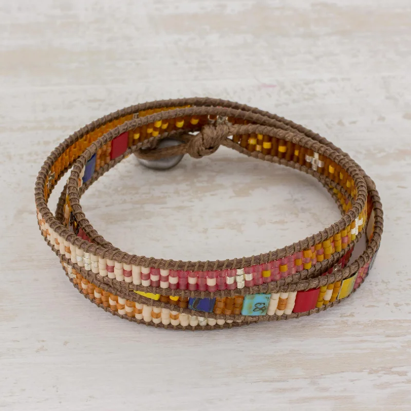 Women's statement bangle-Colorful Dance Beaded Wrap Bracelet Multicolor Multi Cord from Guatemala