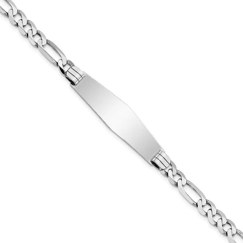 Women's luxurious bracelet-Curata 10.5mm 14k White Gold Engravable Figaro Link Soft Diamond Shape ID Bracelet 8 Inch