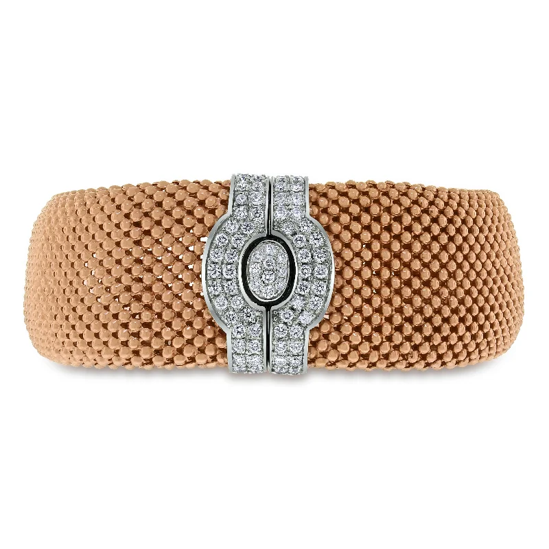 Women's gemstone bangles-Rose Gold Diamond Lock Broad Bracelet (0.80 ct Diamonds) in Gold