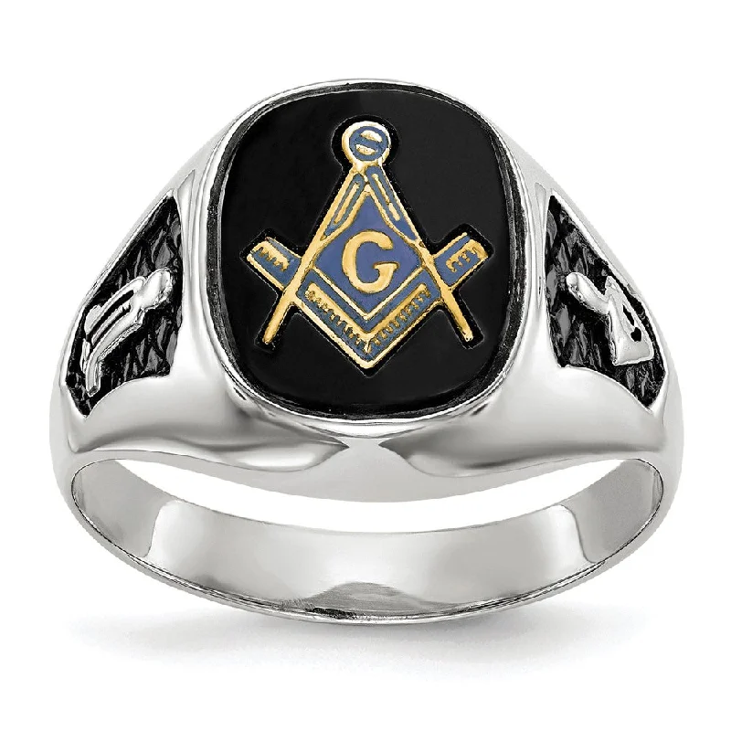 Women’s superior-quality rings-Solid 14k White Gold Men's Masonic Ring