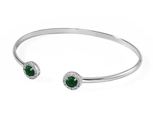 Women's party bracelet-Silver Birthstone Cuff Bracelet- Dyed Green Corundum Emerald