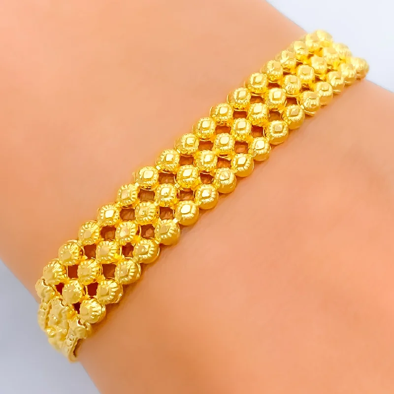 Women's bangles set-Magnificent Triple Line 22k Gold Bracelet