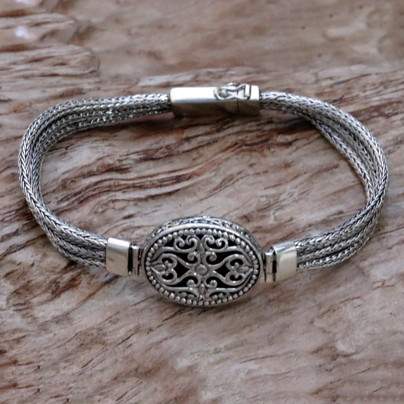 Women's stackable bracelets-View of Lombok Sterling Silver Pendant Bracelet from Indonesia