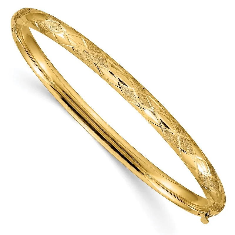 Women's luxurious bracelet-Curata 14k Yellow Gold Satin Hollow Polished Fold-over No safety bar 4.75mm Sparkle-Cut Fancy Hinged Bangle Bracelet