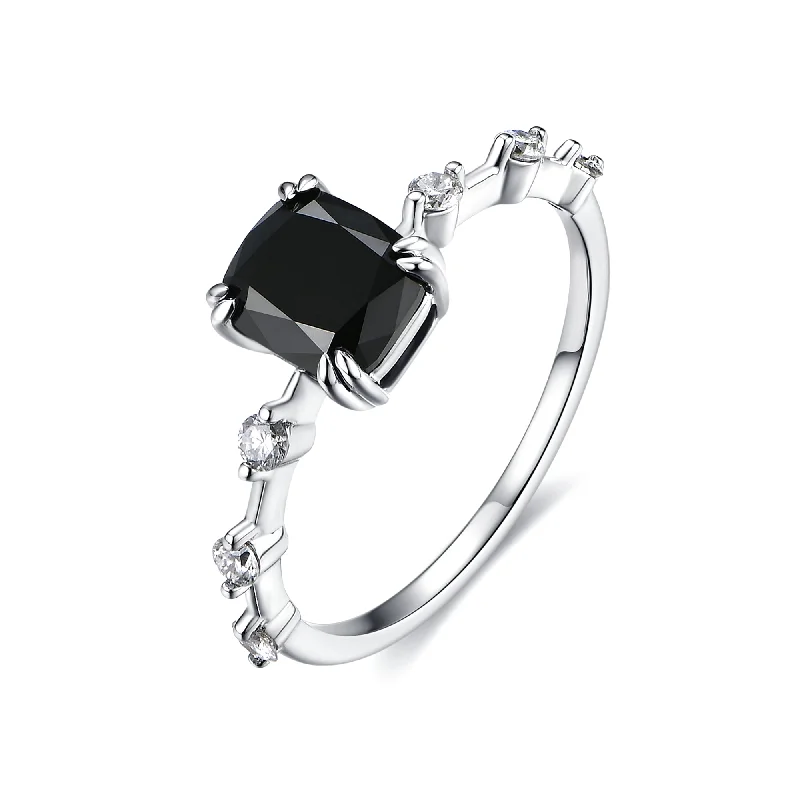 Women’s sapphire engagement ring-Classic Black Diamond Ring