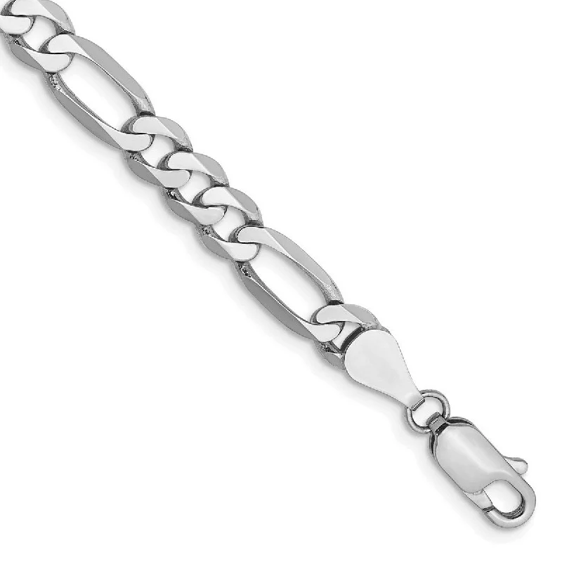 Women's designer bangle-Curata 14k White Gold 5.5mm Flat Figaro Chain Bracelet