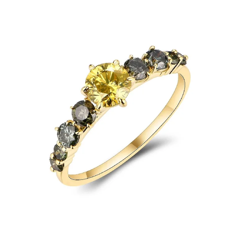 Women’s custom gold engagement ring-Yellow & Green Diamond Half Eternity Ring