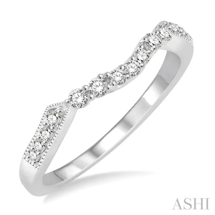 Women’s contemporary engagement ring-1/5 Ctw Round Cut Diamond Wedding Band in 14K White Gold