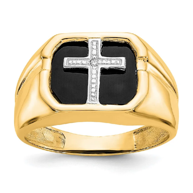 Women’s stylish ring pairing-Solid 14k Yellow Gold AA Simulated CZ Men's Cross Ring