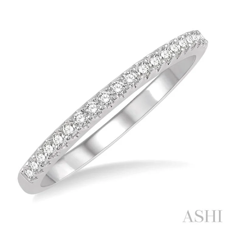 Women’s diamond halo ring for engagement-1/5 Ctw Round Cut Diamond Wedding Band in 14K White Gold