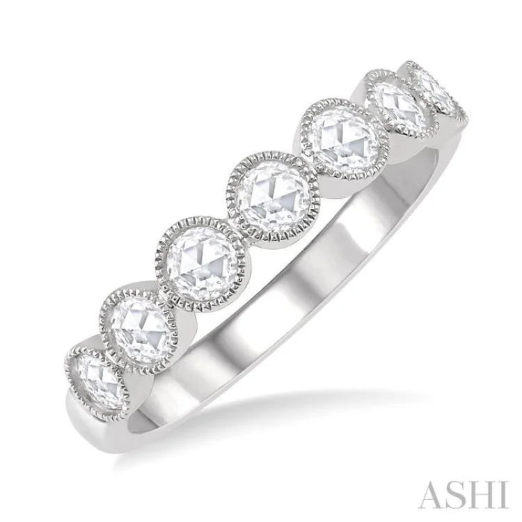 Women’s custom engagement ring designs-1/2 Ctw Jointed Discs Rose Cut Diamond Stack Band in 14K White Gold