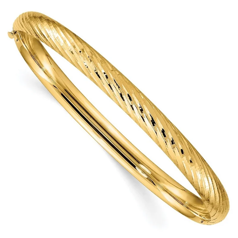 Women's simple bracelet-Curata 14k Yellow Gold 4/16 Textured Cuff Stackable Bangle Bracelet