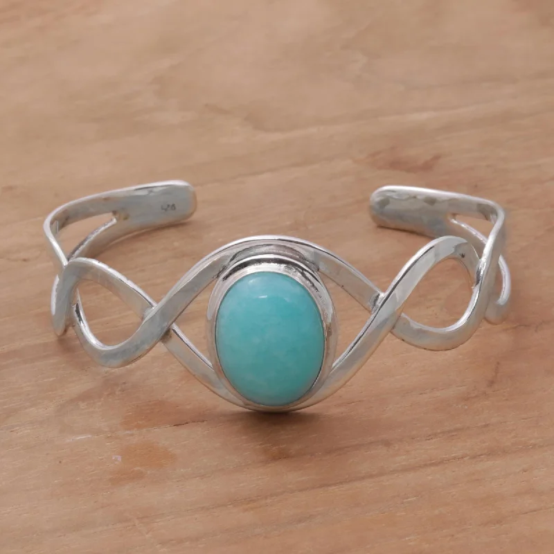 Women's minimalist bracelet-DNA Amazonite and Sterling Silver Cuff Bracelet from Bali