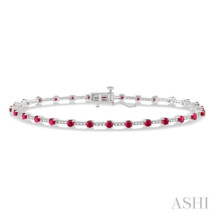 Women's gemstone bangle-1/2 Ctw Round Cut Diamond & 2.5 MM Ruby Precious Bracelet in 10K White Gold