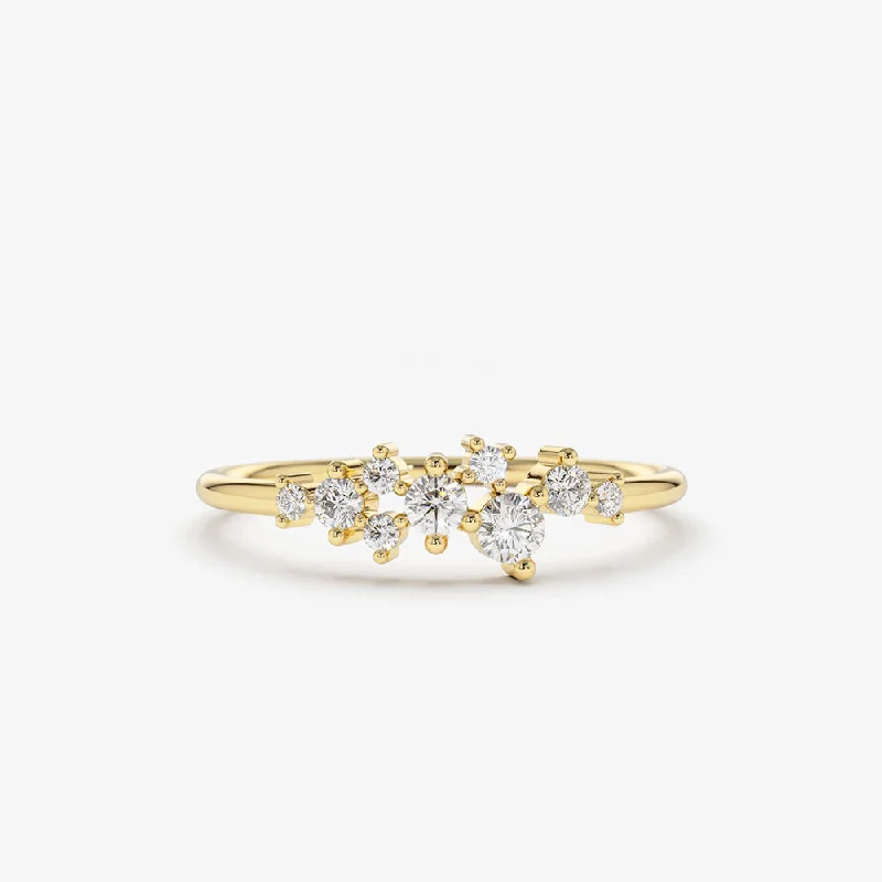 Women’s engraved engagement ring-14k Gold Diamond Cluster Ring