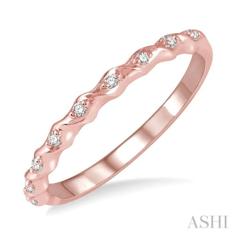 Women’s unique engagement ring-1/20 ctw Spiral Shank Round Cut Diamond Stackable Band in 14K Rose Gold