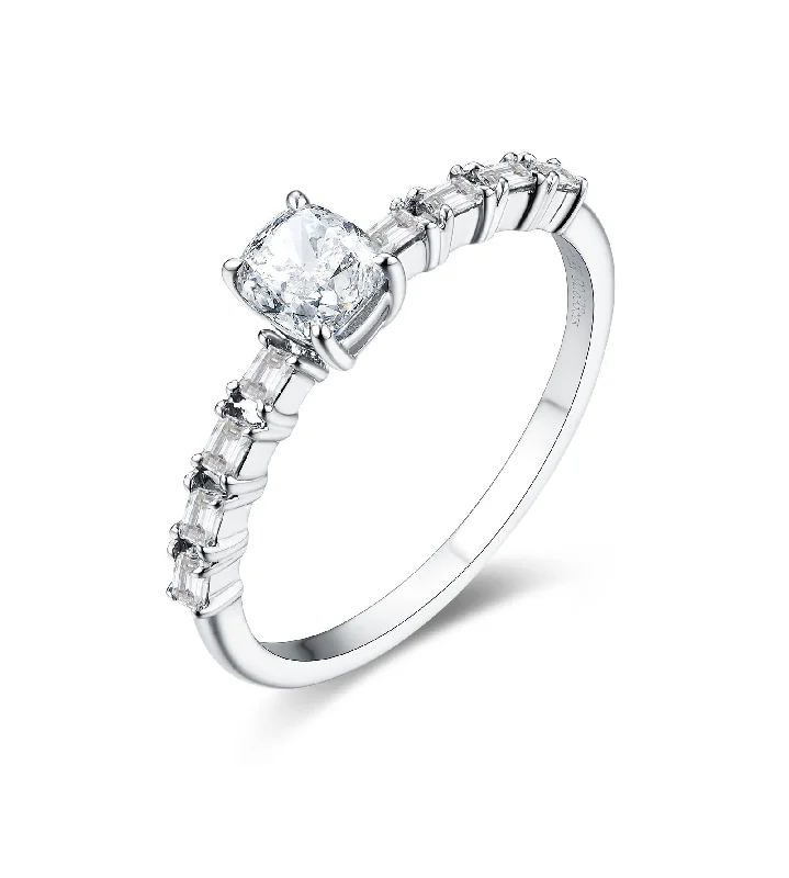 Women’s diamond engagement ring online-Cushion & Baguette Half Eternity Diamond Ring