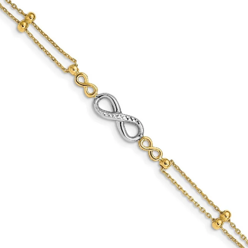 Women's elegant bracelet-Curata 14k Two tone Polished Sparkle Cut Multi strand Infinity Bracelet 7.5 Inch