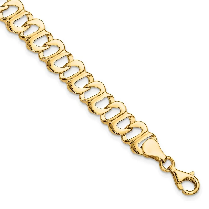 Women's stackable bracelets-Curata 14kt Yellow Gold Solid Open back Fancy Lobster Closure Polished and Textured Link Bracelet 8.75 Inch