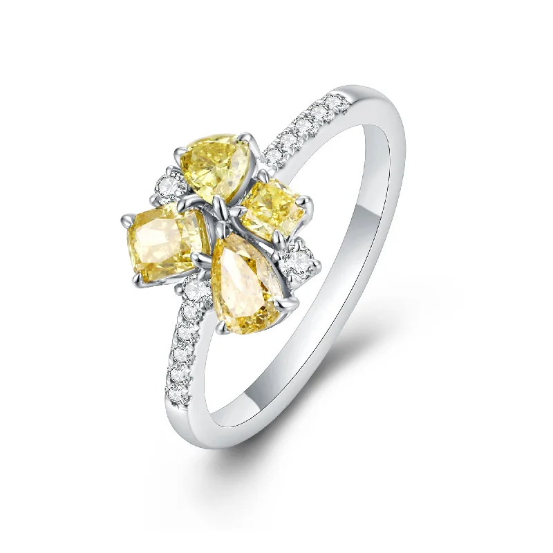 Women’s three-stone engagement ring-Multi Shape Natural Colour Diamond Ring