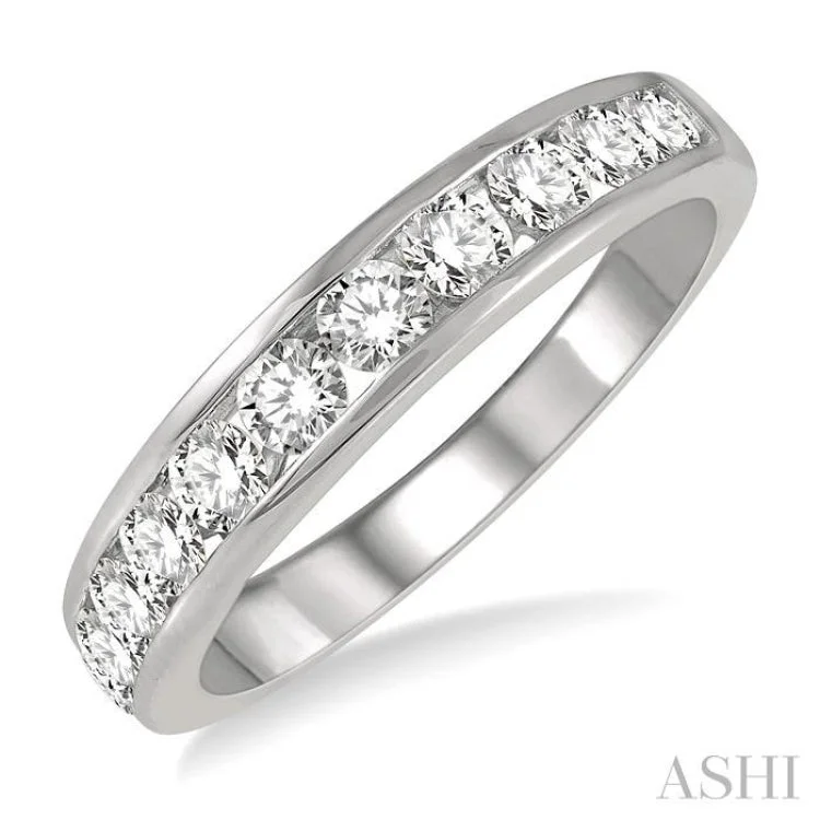 Women’s matching engagement ring-3/4 ctw Channel Set 11 Stone Round Cut Diamond Wedding Band in 14K White Gold