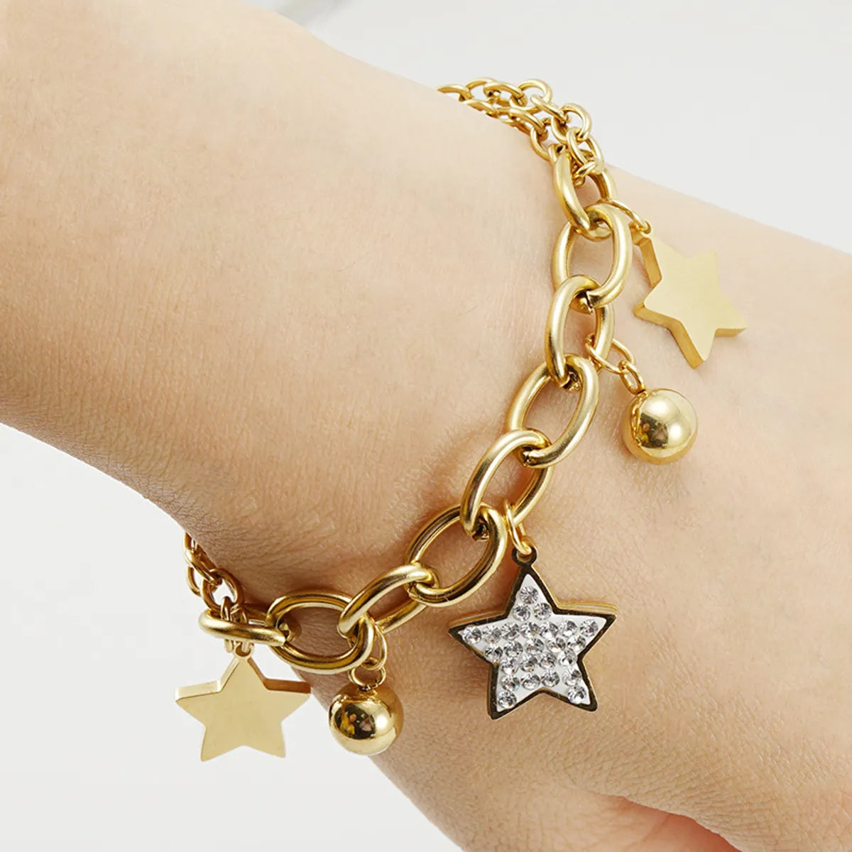 Women's gold bracelet-Fashion Star Titanium Steel Inlay Rhinestones Bracelets