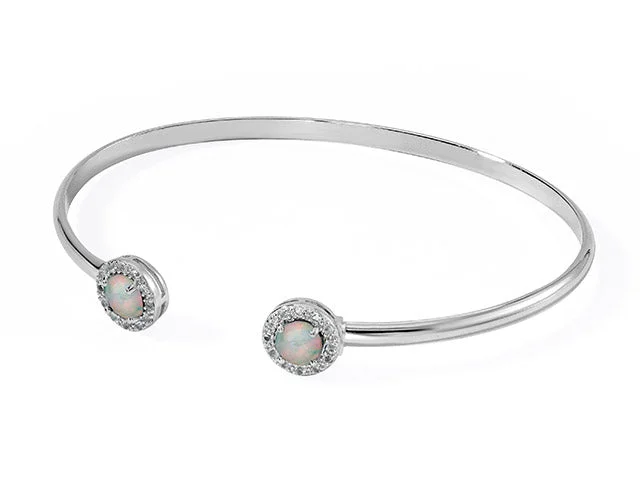 Women's modern bracelet-Silver Opal and White Topaz Cuff Bracelet