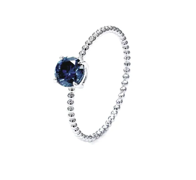 Women’s contemporary engagement ring-Blue Diamond Beaded Ring