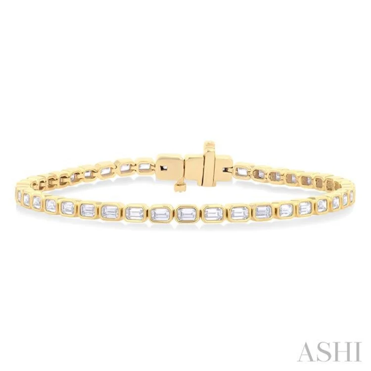 Women's wrist bracelet-4 3/4 Ctw East-West Bezel Set Emerald Cut Diamond Tennis Bracelet in 14K Yellow Gold