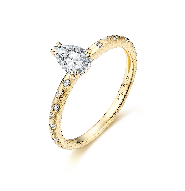 Women’s cushion cut diamond engagement ring-Pear Sand Finish Diamond Ring