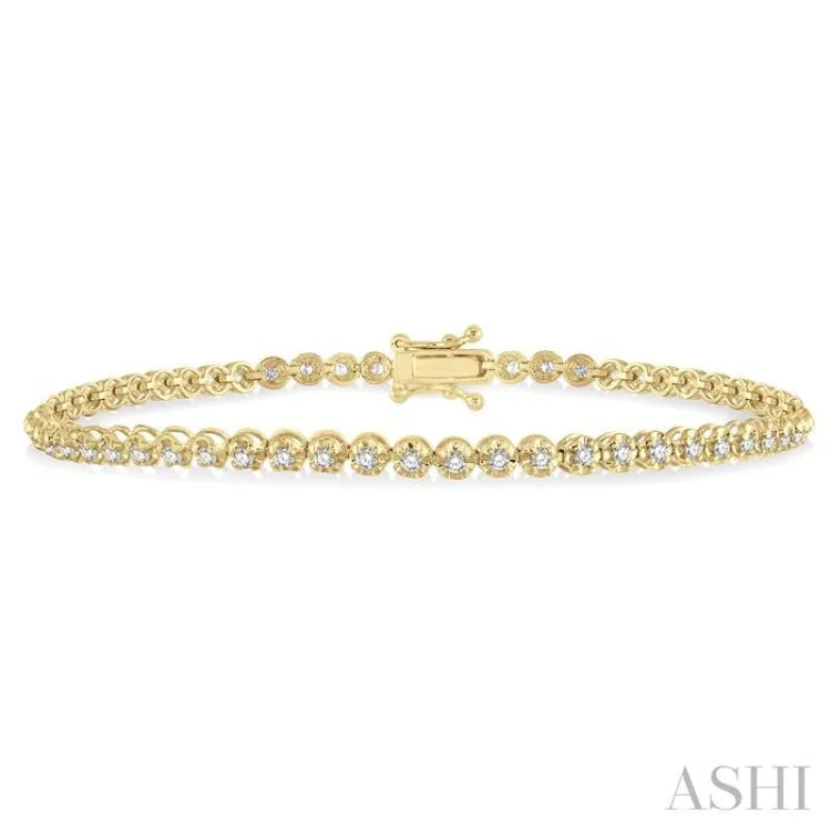 Women's birthday bracelet-1 ctw Round Cut Diamond Illusion Tennis Bracelet in 14K Yellow Gold