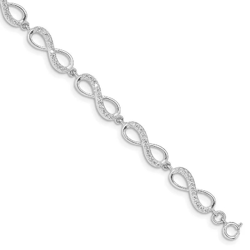 Women's silver bracelet-Curata 925 Sterling Silver Rhodium Plated CZ Cubic Zirconia Simulated Diamond Infinity Bracelet 7 Inch