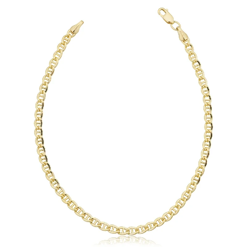 Women's chunky bracelet-14k Yellow Gold Filled 3.4 millimeter Solid Flat Mariner Chain Bracelet (8.5 inches)