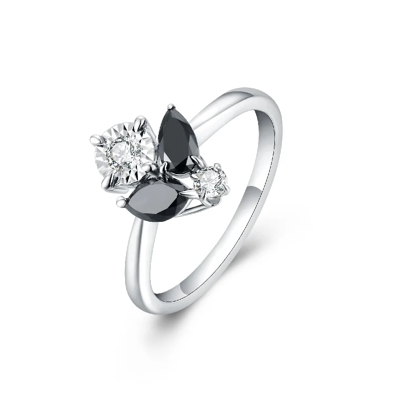 Women’s radiant cut engagement ring-Black & White Diamond Ring