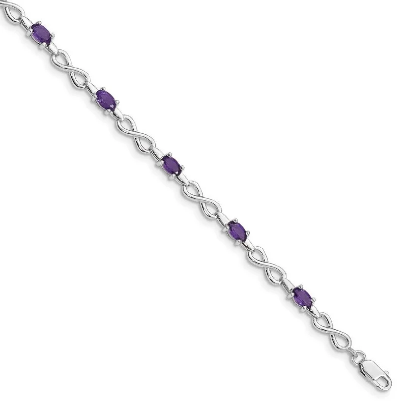 Women's trendy bangles-Curata 925 Sterling Silver Polished Lobster Claw Closure Amethyst Bracelet