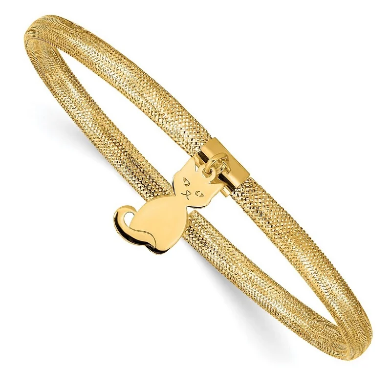 Women's adjustable bangle-Curata 14k Yellow Gold Cat Stretch Mesh Bracelet