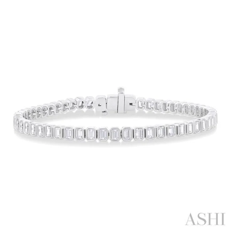 Women's gold bracelet-5 1/2 Ctw North-South Bezel Set Emerald Cut Diamond Tennis Bracelet in 14K White Gold