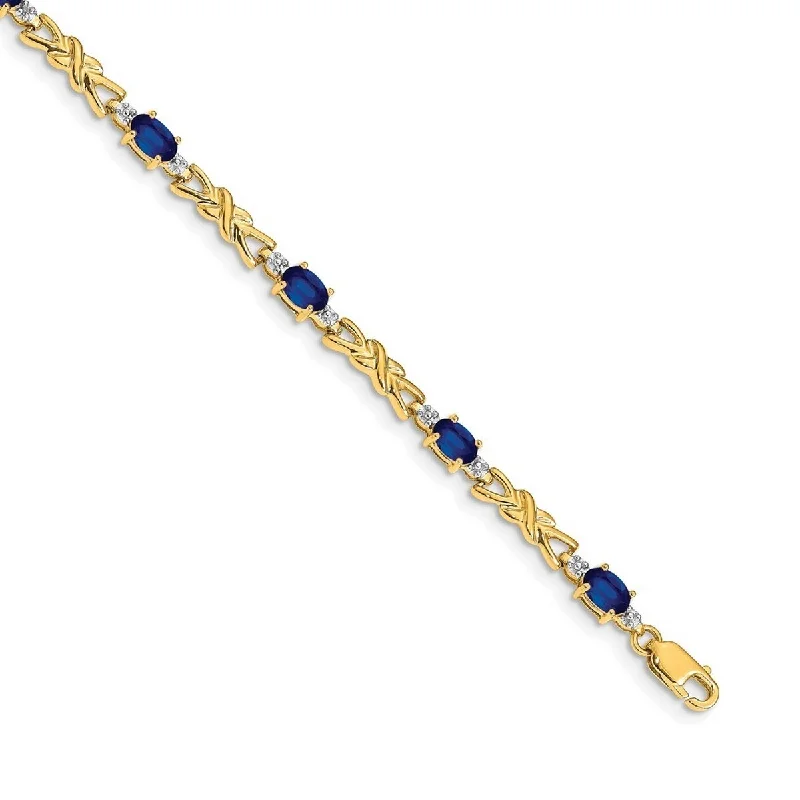 Women's classic bracelet-Curata 14k Diamond and Sapphire Oval Bracelet