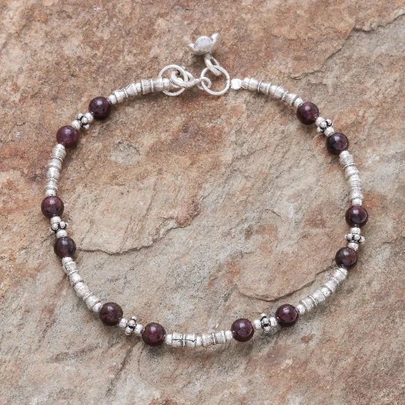 Women's bracelet set-Antique Hill Tribe Hill Tribe Garnet Beaded Bracelet from Thailand