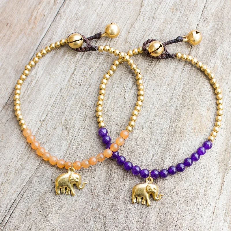 Women's wrist bracelet-Stylish Elephants Elephant Theme Brass Bracelets with Orange and Violet Gems