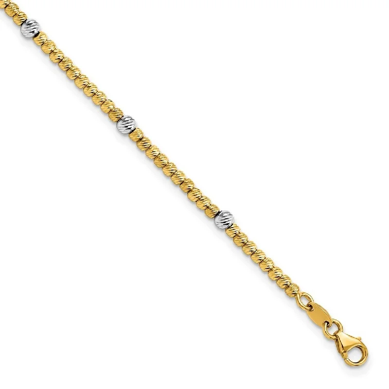 Women's crystal bangle-Curata 14k Two tone Polished Sparkle Cut Beaded Bracelet 7.5 Inch